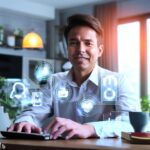 Man controlling smart home devices from his desk